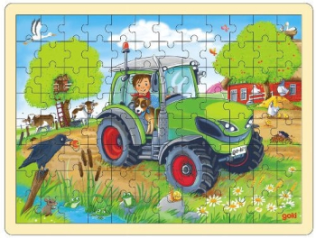 Puzzle Copii 3 Ani+ De Lemn Tractor La Ferma Goki Carboysafety 