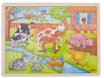 Puzzle de lemn copii 3 ani+ viata la ferma cu animalute 48 piese Goki