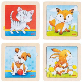 Puzzle Educativ Lemn 2 in 1 Copii 1 an+ Set 4 Buc Animalute Carboysafety 
