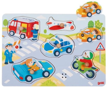 Puzzle Incastru Copii 1 An+ Cu Sunete Masinute si Vehicule Goki Carboysafety 