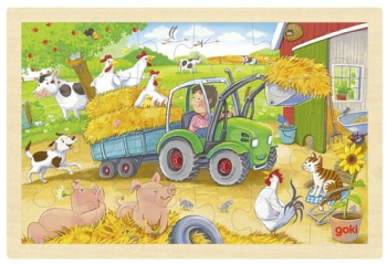 Puzzle lemn copii 3 ani+ 24 piese model ferma animalelor Goki - Joc de indemanare 