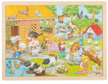 Puzzle lemn copii 3 ani+ model gradina zoo animale 24 piese Goki - Joc de indemanare