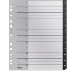 Separataore pentru mape Leitz Index 1-12 file numerice A4 plastic reciclat 90 negru - RESIGILAT 