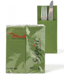Servetele cu BUZUNAR pentru tacamuri - Softpoint Verde oliv / 33 x 40 cm / 50 buc 