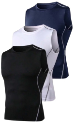 Set 3 Maiouri Compresie Barbati Sport Fara Maneci Uscare Rapida Elasticitate Ridicata Multicolor - S 