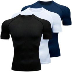 Set 3 tricouri de compresie - Slim Fit Negru Alb Albastru - L 