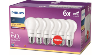 Set 6 Becuri PHILIPS LED E27 8W 60W alb cald - RESIGILAT 