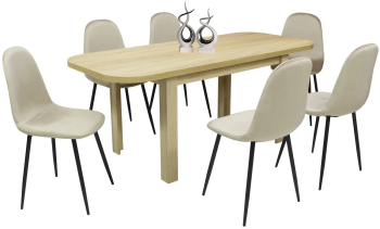Set masa extensibila cu 6 scaune bucatarie. Roma Stejar and Rya Crem material textil 