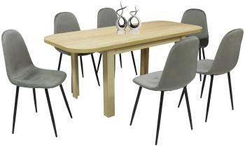 Set masa extensibila cu 6 scaune bucatarie. Roma Stejar and Rya Gri material textil 