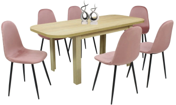 Set masa extensibila cu 6 scaune bucatarie. Roma Stejar and Rya Roz material textil 