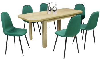 Set masa extensibila cu 6 scaune bucatarie. Roma Stejar and Rya Verde material textil 