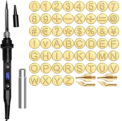Set Pirografie Lemn and Piele &ndash 56 Piese cu Alfabet A&ndash Z Cifre si Caractere Speciale Accesorii pentru Gravura Stantare si Co 