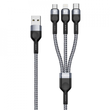 Cablu de Date 3 in 1 USB la Type-C Lightning Micro-USB 1.3m - Duzzona A3 - Grey 