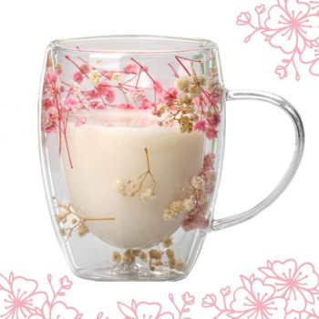 Cana cu flori uscate gypsophila pereti dubli sticla borosilicata 300 ml SZK78 