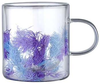 Cana cu flori uscate violet pereti dubli sticla borosilicata 300 ml 