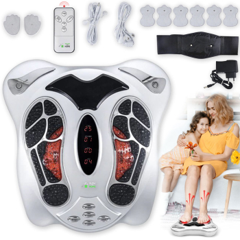 Dispozitiv de masaj EMS pentru picioare GlowforHome 25 Moduri masaj 99 nivele intensitate 8 paduri electrostimulare musculara Argintiu 
