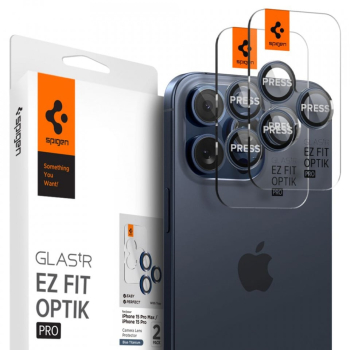 Folie Camera pentru iPhone 14 Pro / 14 Pro Max / 15 Pro / 15 Pro Max set 2 - Spigen Glas.tR Optik EZ Fit Pro - Blue Titanium 