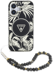 Husa pentru iPhone 16 - Guess IML Palm Trees Triangle with Pearl Strap MagSafe GUHMP16SHPCTPLSK - Black 