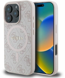 Husa pentru iPhone 16 Pro Max - Guess 4G Ring Classic Logo MagSafe GUHMP16XG4GFRP - Pink 