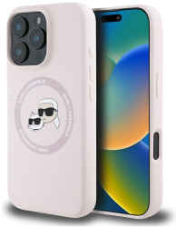 Husa pentru iPhone 16 Pro Max - Karl Lagerfeld Silicone MagSafe KLHMP16XSKCHTCP - Pink Karl&Choupette Head 