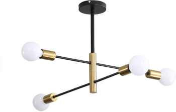 Lustra Industriala Techstar® cu 4 Lumini E27 Metal Negru si Auriu Satinat Design Nordic Scandinav 