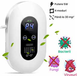 Purificator de aer cu ozon GlowforHome 5W 130mg/h pentru suprafete de pana la 30 mp 4 moduri functionare alimentare 220V alb 