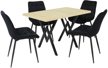 Set masa fixa Arta Stejar cu 4 scaune Onix Negru 
