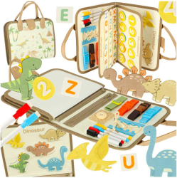 Tabla senzoriala Montessori jucarie educativa portabila model dinozaur 30 × 23 × 3 5 cm