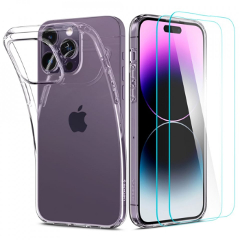 Husa pentru iPhone 14 Pro Max + 2x Folie - Spigen Crystal Pack 360 - Crystal Clear 
