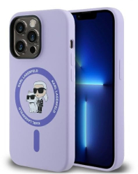 Husa pentru iPhone 14 Pro Max - Karl Lagerfeld Silicone Ring MagSafe KLHMP14XSCMKCRHU - Purple Karl&Choupette Heads 