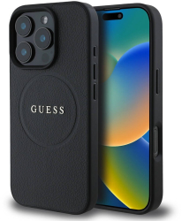Husa pentru iPhone 16 Pro Max - Guess Grained Gold Ring MagSafe GUHMP16XPGHSMMK - Black 