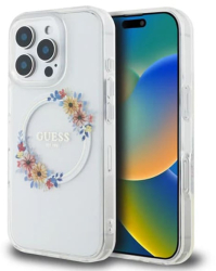 Husa pentru iPhone 16 Pro Max - Guess IML Flowers Wreath MagSafe GUHMP16XHFWFCT - Clear 