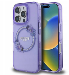 Husa pentru iPhone 16 Pro Max - Guess IML Flowers Wreath MagSafe GUHMP16XHFWFCU - Purple 
