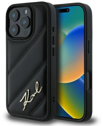 Husa pentru iPhone 16 Pro Max - Karl Lagerfeld Diagonal Quilted Script KLHCP16XPQDSMGK - Black 