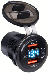 Incarcator Auto QC3.0 Dual USB Rezistent la Apa cu Voltmetru si Comutator Adaptor de Incarcare Rapida 12/24V Afisaj LED Ideal Masini si C
