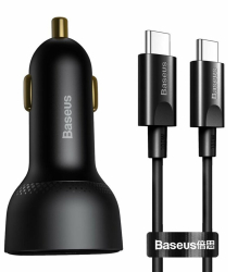 Incarcator Auto USB Type-C 100W 5A + Cablu Type-C to Type-C - Baseus TZCCZX-01 - Black 
