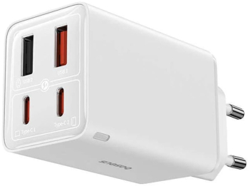 Incarcator retea Baseus GaN6 Pro Fast Charge 2C+2U 65W + cablu USB-C 100W 1m alb 