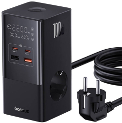 Incarcator retea Baseus PowerCombo Tower Power 2AC+2U+2C 100W cablu 1.5m negru 