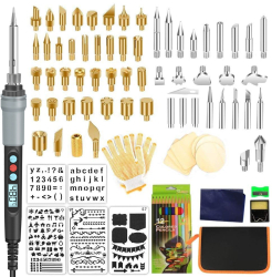 Kit Pirogravat si Lipit 110 Piese Temperatura Ajustabila 180480 ° C Afisaj Digital Pentru Lemn Piele si Altele 