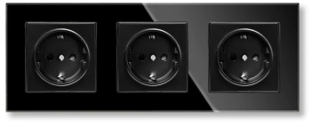 Priza tripla cu rama din sticla securizata iUni WS3 16A Black