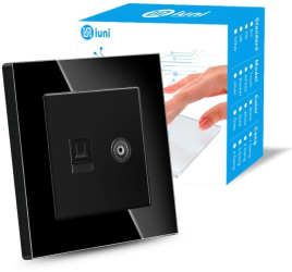 Priza TV + Internet RJ45 Cat6 Rama sticla securizata iUni TDS Black 