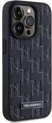 Husa iPhone 15 Pro - Karl Lagerfeld Leather MagSafe KLHMP15LPKHPORPK - Monogram Metal Logo 