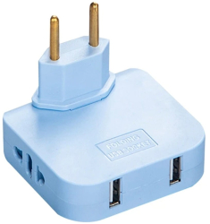 Adaptor Triplu Rotativ 180° cu 2 Prize si 2 Porturi USB Techstar® 2500W Albastru - Ideal pentru Spatii Inguste 