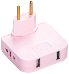 Adaptor Triplu Rotativ 180° cu 2 Prize si 2 Porturi USB Techstar® 2500W Roz - Ideal pentru Spatii Inguste 