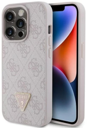 Husa pentru iPhone 15 Pro - Guess Leather 4G Triangle Strass GUHCP15LP4TDPP - Pink 