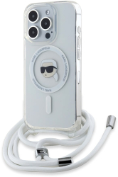 Husa pentru iPhone 15 Pro - Karl Lagerfeld IML Crossbody MagSafe KLHMP15LHCKHNT - Transparent Karl Head 