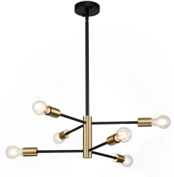 Lustra Industriala Techstar® cu 6 Lumini E27 Metal Negru si Auriu Satinat Design Nordic Scandinav 