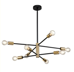 Lustra Industriala Techstar® cu 8 Lumini E27 Metal Negru si Auriu Satinat Design Nordic Scandinav 