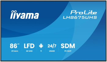 digital signage 217 cm 85.6" 4K Iiyama IPS UHD UltraHD HDMI DisplayPort Boxe negru - imagine 1