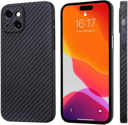 Husa Carbon pentru Apple Iphone 15 Slim AntiSoc Fibra de Carbon Protectie Camera Negru
